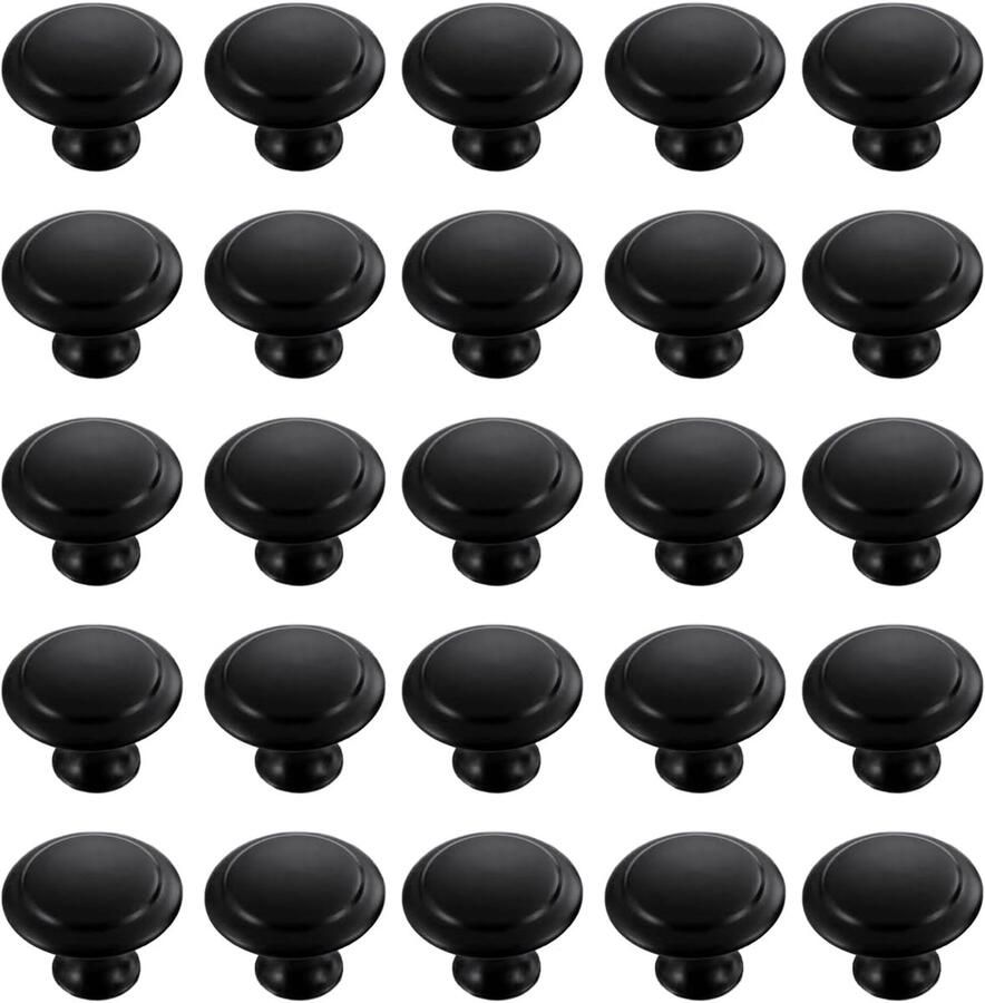 25-delige ronde kastknoppen roestvrij staal zwarte deurknoppen kast deurknop paddestoel lade knoppen met montageschroeven voor meubels kasten badkamer (30 mm)