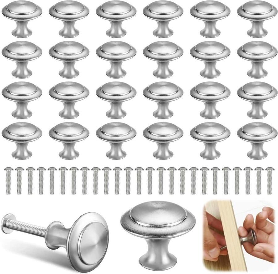 25-delige Zilveren Roestvrijstalen Ronde Handgrepen voor Laden met Installatie Schroeven van Legering voor Keukenkasten