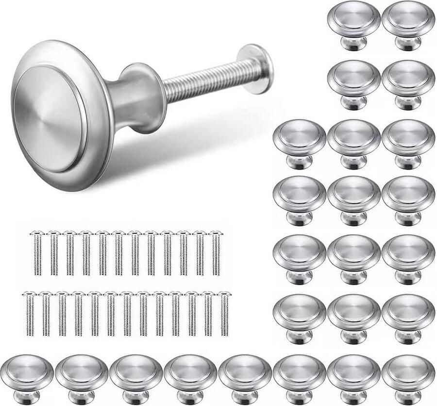 25 Pack Zilver Roestvrij Staal Ronde Handgrepen Ladeknop Met Legering Installatie Schroef Voor Kast Lade Commode Keuken