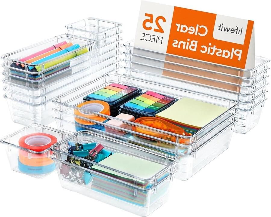 25 stuks doorzichtige plastic lade organizerset bureau ladeverdelers trays dressoir opbergbakken voor make-up sieraden gadgets slaapkamer badkamer kantoor