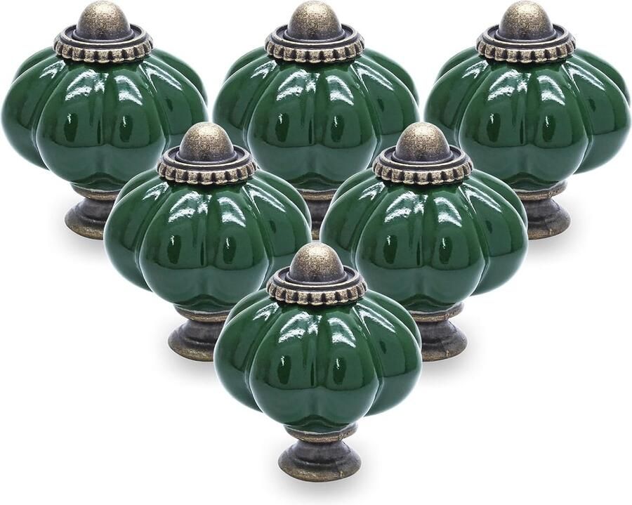 25 Stuks Keramische Deurknoppen Donkergroen Vintage Pompoen Knoppen met Schroeven voor Kast en Lade