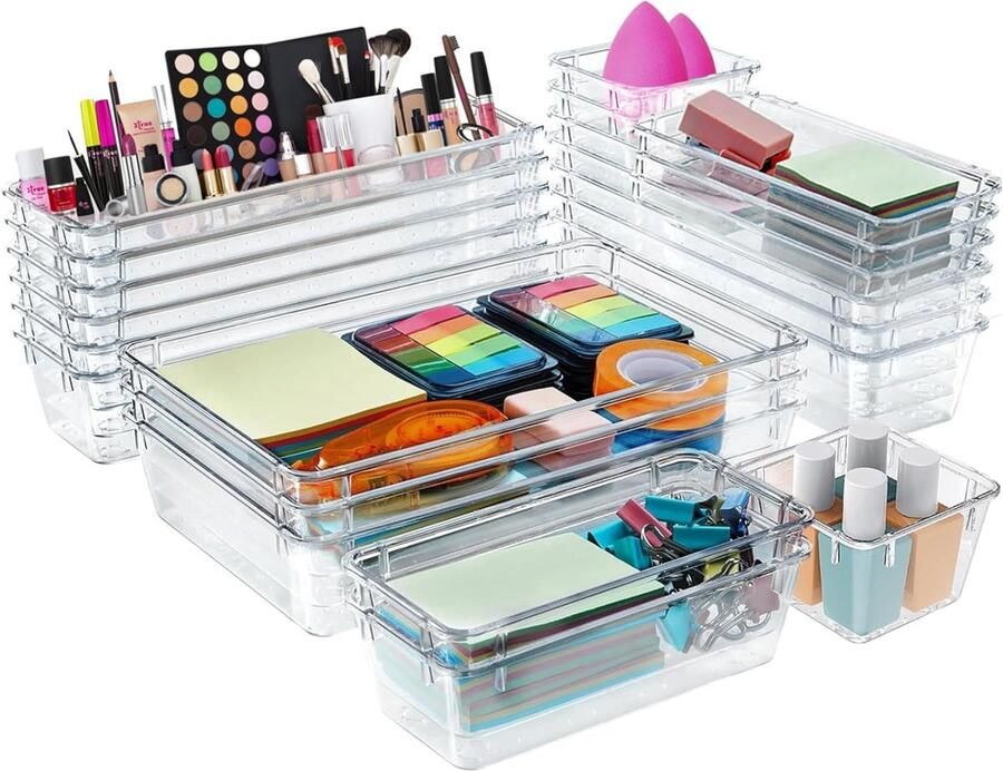 25 stuks lade-organisatiesysteem met 4 maten doorzichtig plastic kaptafelorganizer kan worden gebruikt voor keukens kantoren badkamers make-up