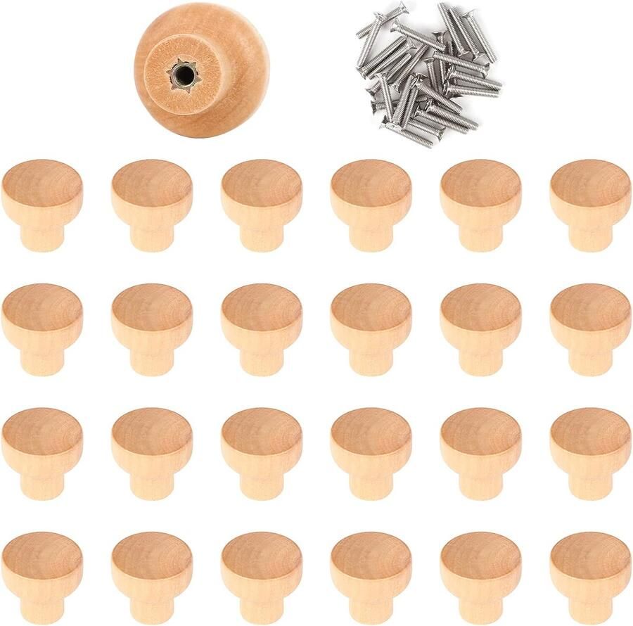25 Stuks Meubelknoppen Ronde Houten Ladehandgrepen Ronde Houten Kastdeurknoops voor Keuken Kantoor Kast Lade Dressoir Lades