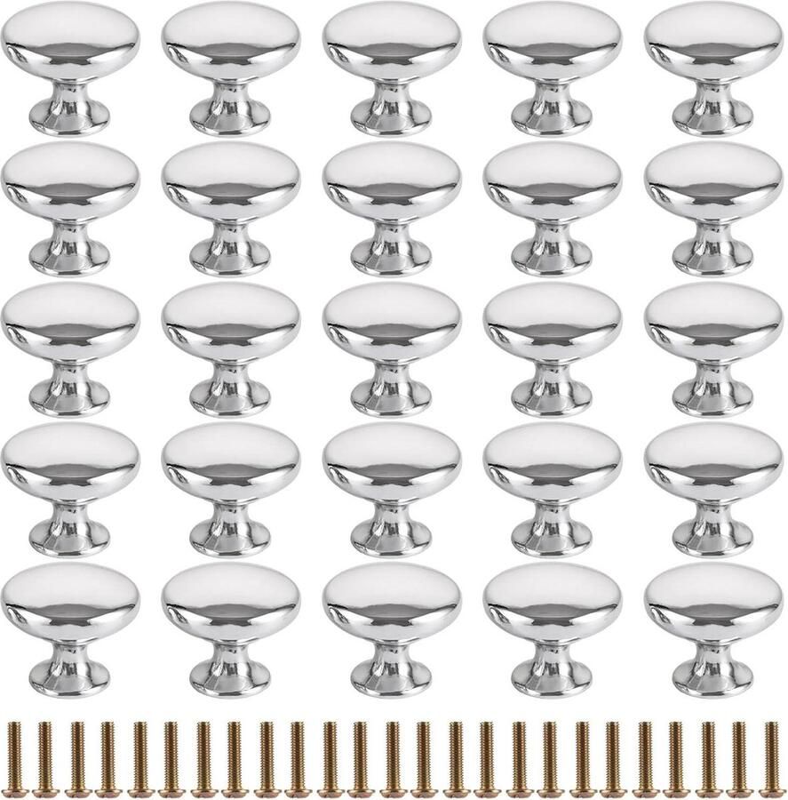 25 stuks ronde kastknoppen ladeknop zilver inclusief schroeven