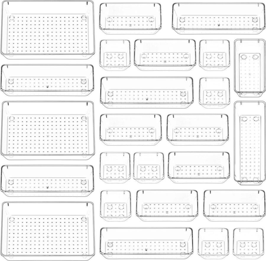 25 stuks transparant opbergsysteem 4 maten kunststof opbergdozen lade-organizer plastic make-uporganizer voor badkamer cosmetica make-uptafel keuken kantoor pennenbakjes helder