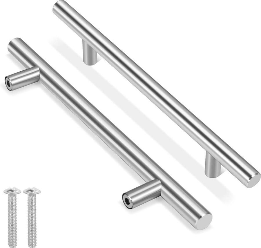25-stuks zilveren keukenkasthandgrepen 8 inch gat Roestvrijstalen T-stang met satijn geborsteld nikkel Keukenkastdeur badkamermeubels