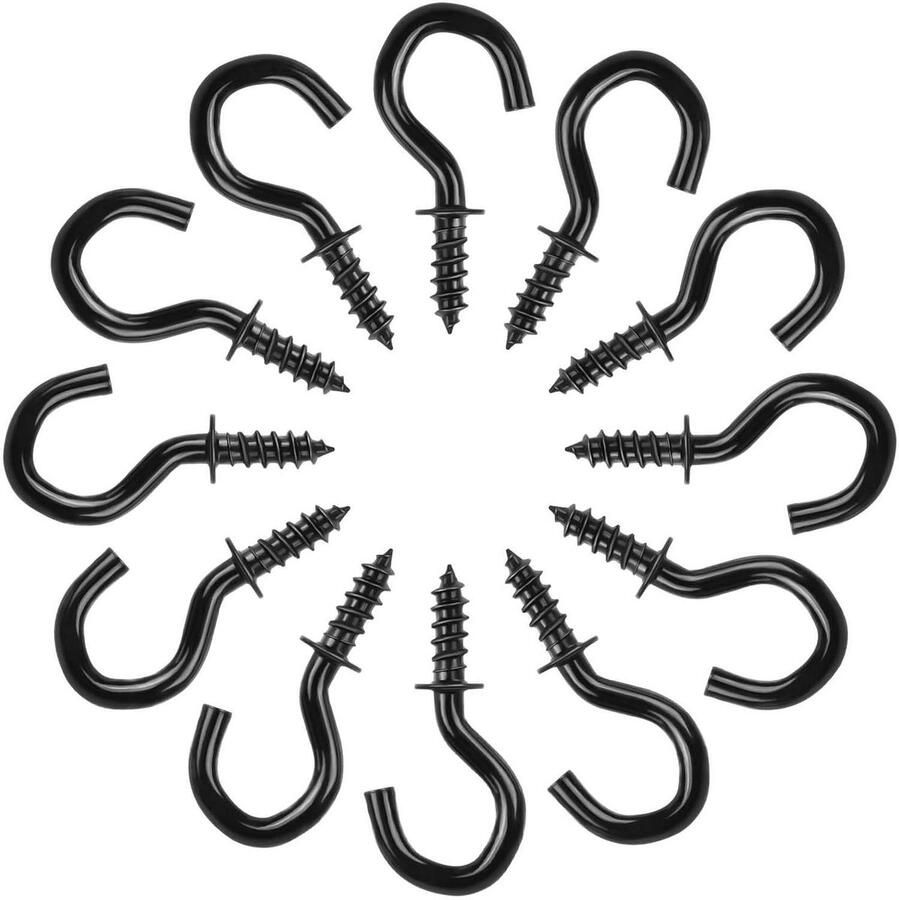 250 Zwarte Kophaken Schroef 1 2 Inch Metalen Plafondhaken met PVC Coating Hangende Planten Kopjes Lampen Keukengerei Set van 250 Stuks