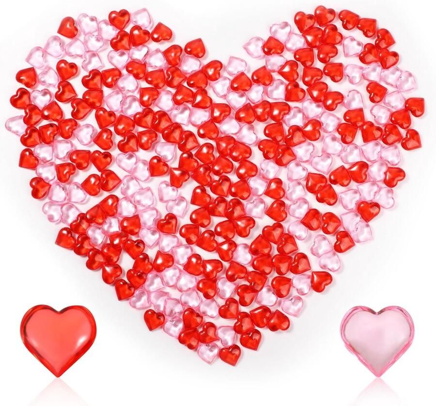 250pcs Acryl Hart voor Valentijnsdag 2.2x2.2cm Hartvormige Kristallen Acryl Hart Edelstenen Ornamenten Valentijnsvaas Vulmiddelen voor Bruiloft Dating Feest Tafel Decoraties (Rood Roze)