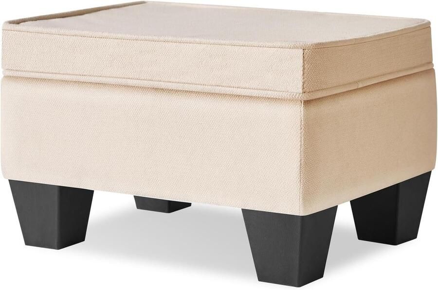 255 cm kleine voetenbank rechthoekige linnen voetsteun met gewatteerde zitting en plastic poten poef lage Ottomaanse voetsteun voor woonkamer slaapkamer entryway bank beige