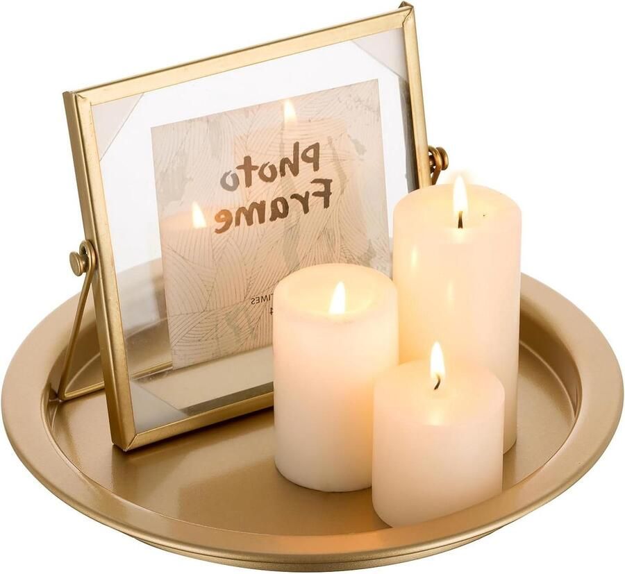 25cm Gouden Decoratief Kaarsenplateau Met Ronde Metalen Kaarsenstandaard Voor Staande Kaarsen Organisator Voor Salontafel Eettafel Badkamer en Keuken