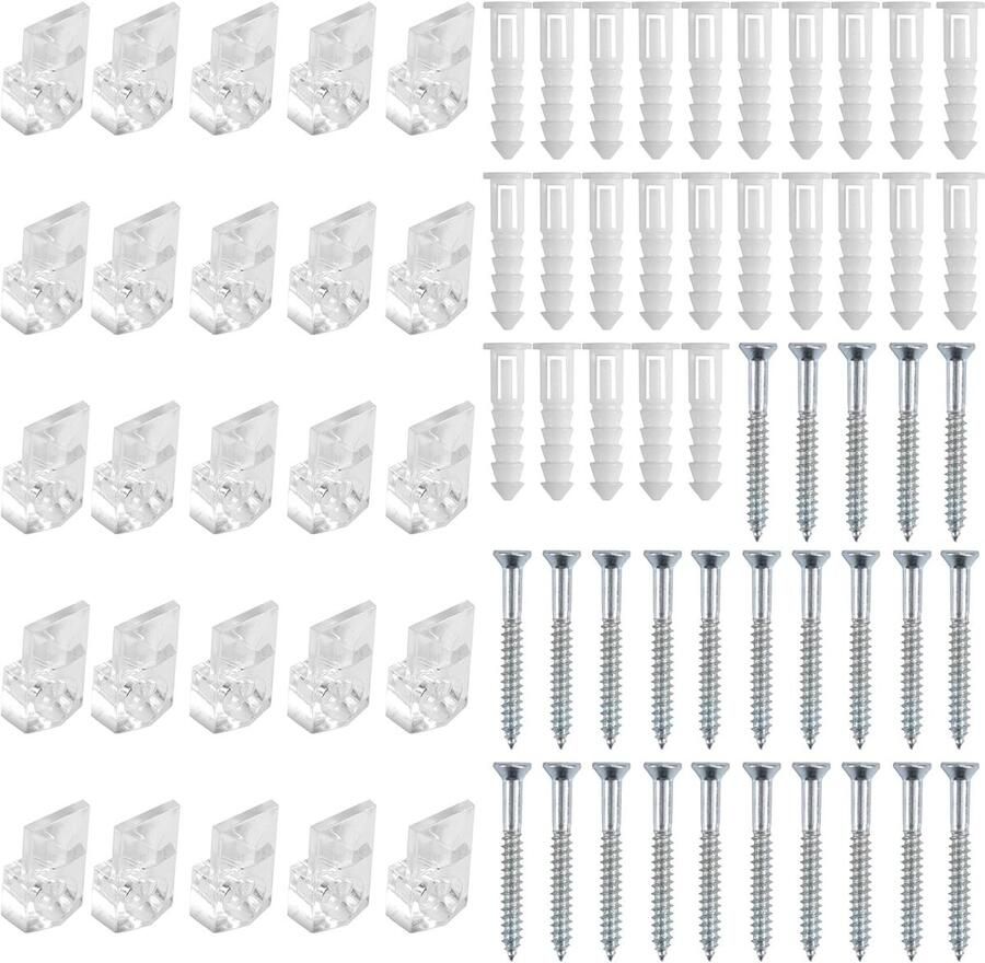 25pcs Glass Fixing Clip Set Clear Mirror Holder Clamp Set met Schroeven Glass Cabinet Panel Fixing Clips voor Cabinet Door Window Wall Mounting (Style A)
