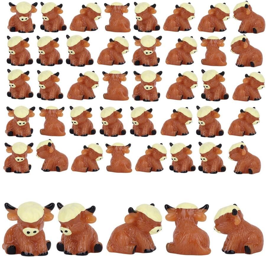 25pcs Mini Highland Cow Figurines Miniature Highland Cow Statues of Resin Animals for DIY Decoration Home Kitchen Garden Office Desk Miniature Landscape