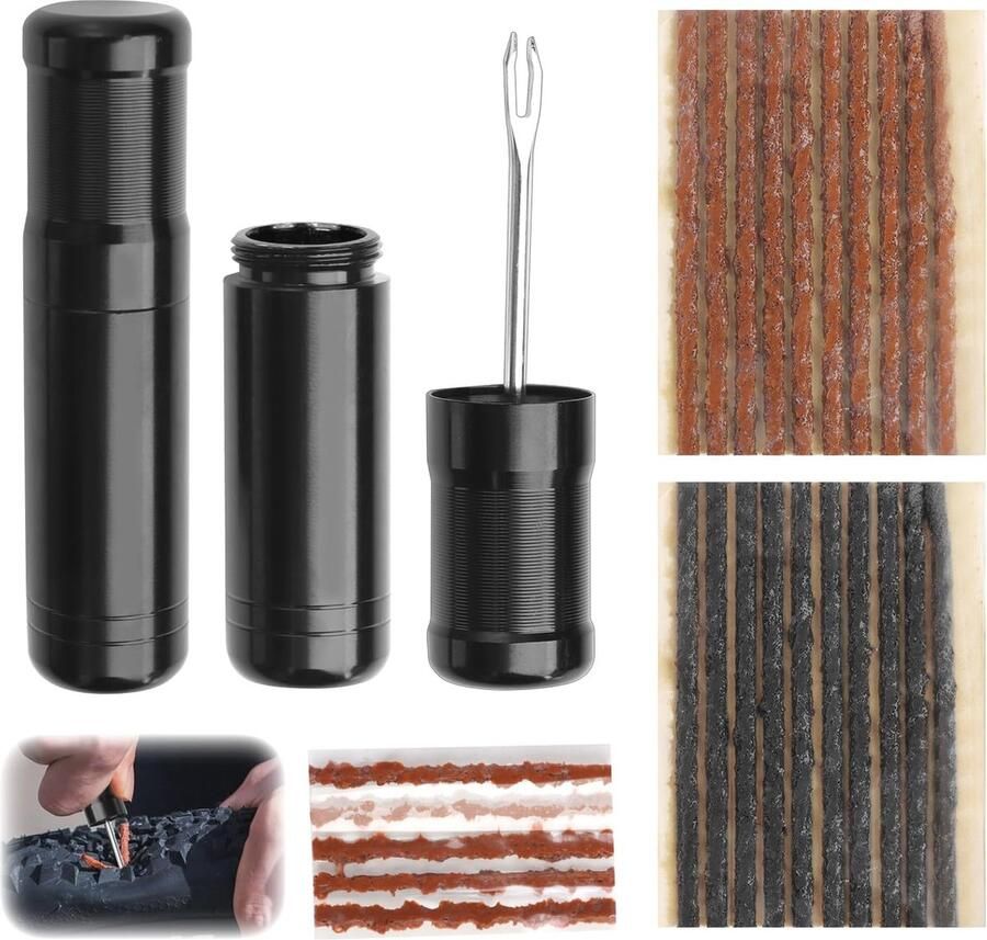 26-delige tubeless mountainbike-reparatieset met insteekgereedschap en 25 reparatiestrips voor lekke banden