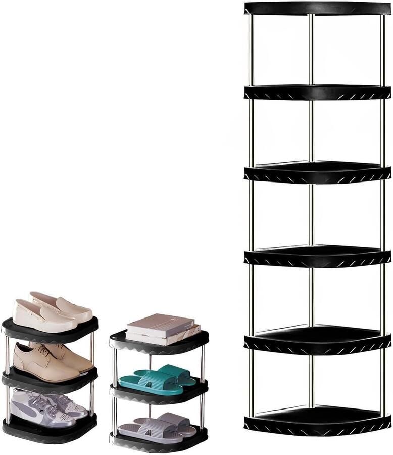 26 x 26 x 88 cm smal schoenenrek met 6 niveaus ruimtebesparend schoenenrek voor hal entree slaapkamer (zwart)