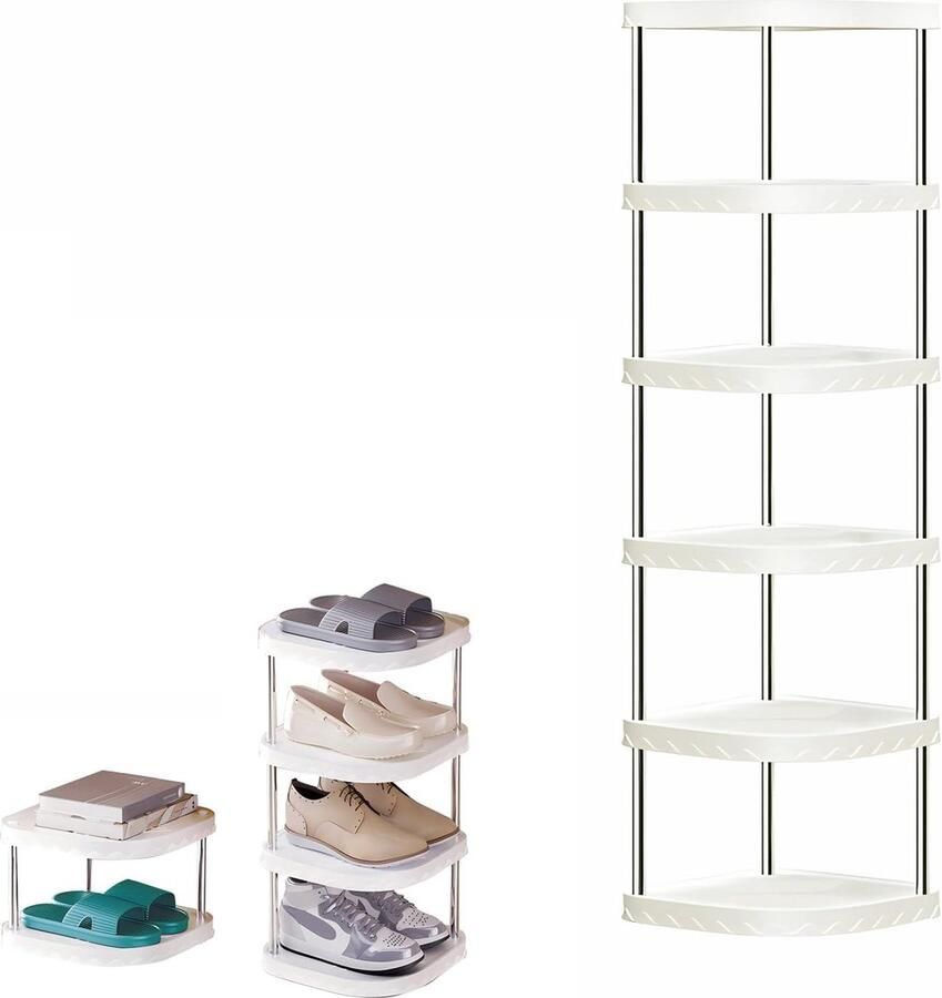 26 x 26 x 88 cm smal schoenenrek met 6 niveaus ruimtebesparend schoenenrek voor hal entree slaapkamer (wit)