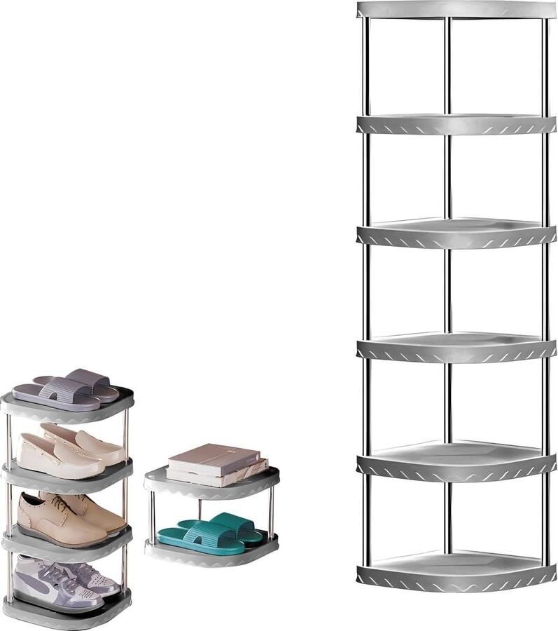 26 x 26 x 88 cm smal schoenenrek met 6 niveaus ruimtebesparend schoenenrek voor hal ingang slaapkamer (grijs)