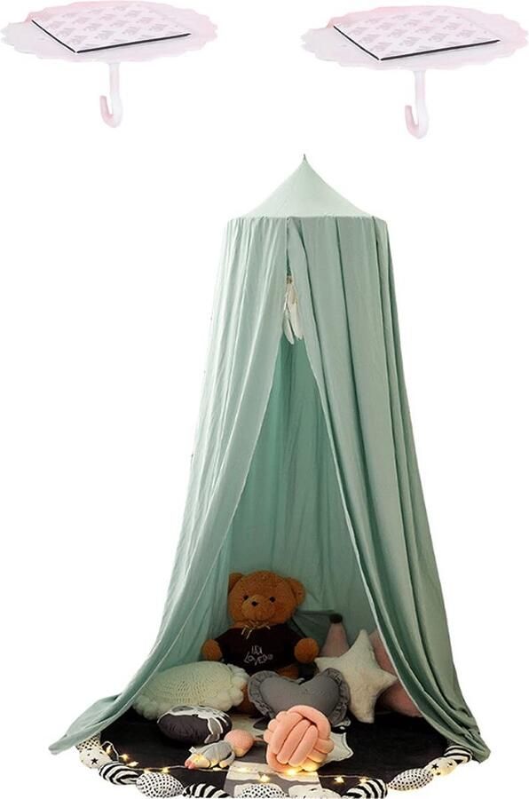 Goodivery 275 cm Babyhemel Extra Groot Bedhemel Kinderen Babybed Hangend Muggenbed voor Slaapkamer Kleedkamer Spel Leestijd Hoogte 275 cm (Groen)