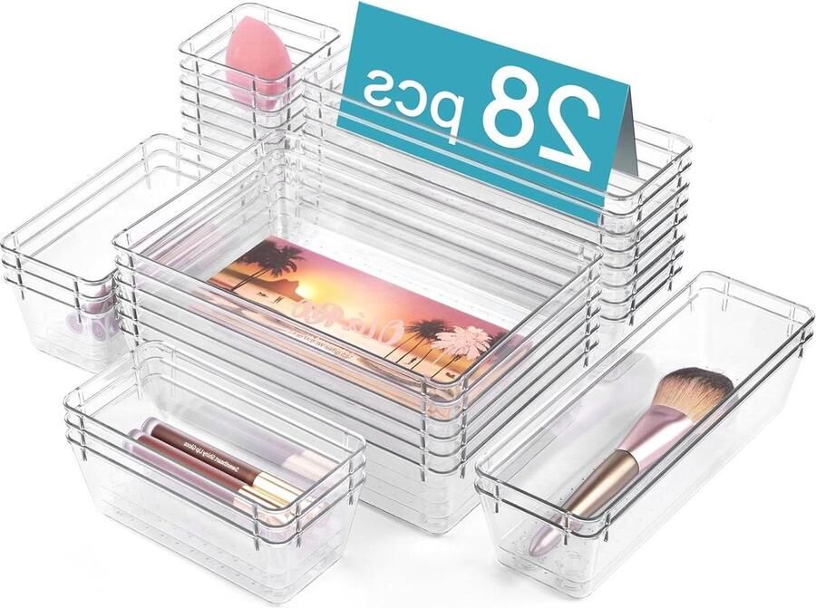 28-delige doorzichtige plastic lade organizer set Vtopmart opbergdozen en bakken