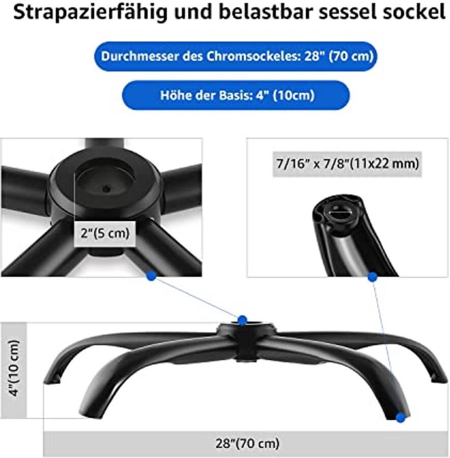 28-inch Zware Bureaustoel Vervangingsonderdelen Versterkte Metalen Voet met Universele Gascilinder en Wieltjes