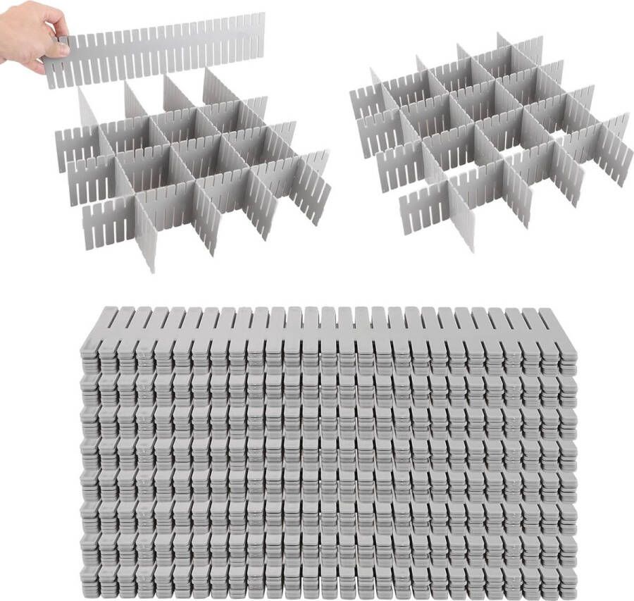 28 stuks ladeverdelers lade-verdelers verstelbare ladeverdeler scheidingssysteem lade-inzet voor ondergoed sokken doe-het-zelf bureau-organizer grijs