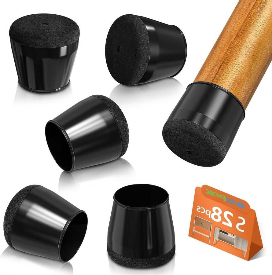 28 stuks siliconen stoelvloerbeschermers voor hardhouten vloeren Meubelvoetpads met vilten pads Zwart (20 mm-30 mm) stoelpootbeschermers