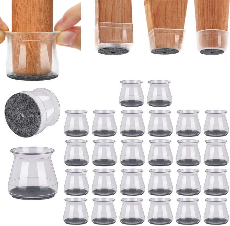 28-stuks stoelpootbeschermers Siliconen stoelpootbeschermers Meubelpads Stoelvloerbeschermers Voorkom krassen Bescherm houten vloeren en tegelvloeren Viltkussentjes voor meubelpoothoezen，Verminder lawaai Transparant grijs