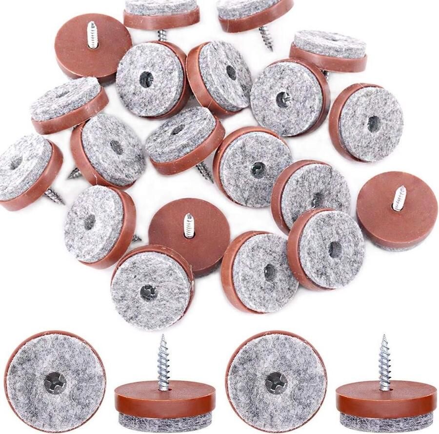 28mm Bruin Schroef-on Meubilair Antislip Vilt Pad Slider Floor Protector voor Houten Been Voeten van Stoel Tafel Sofa Kruk (52 Stks)