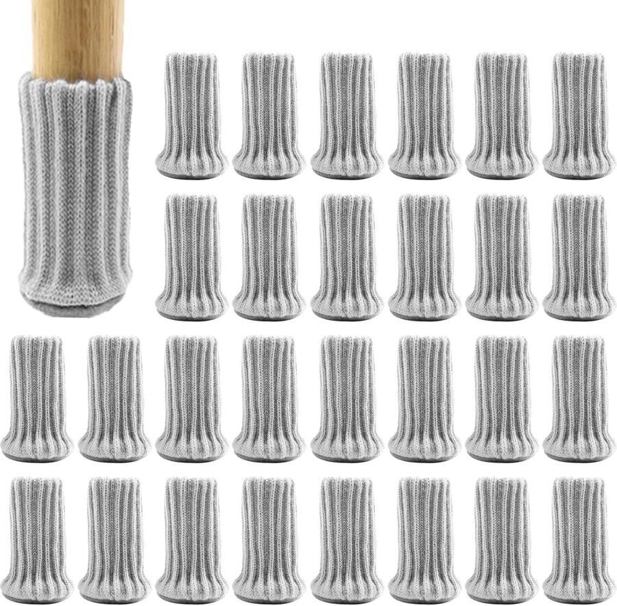 28pcs Stoelpoot Beschermers Grijze Gebreide Vilt Caps voor Ronde Stoelen