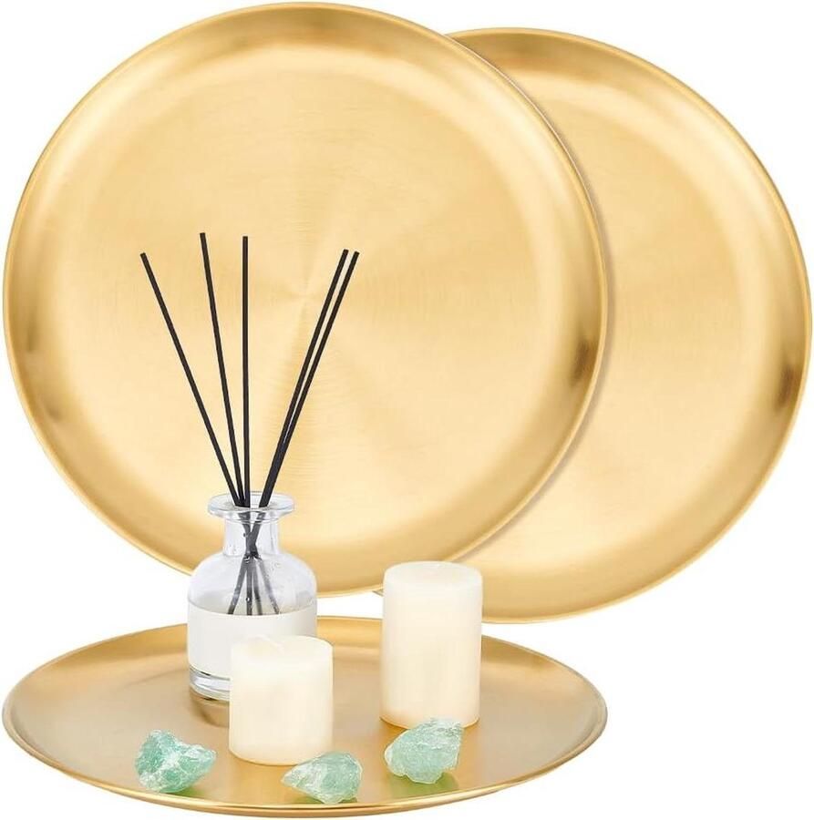298 cm gouden rond dienblad van roestvrij staal decoratief dienblad parfumorganizer kaarsenorganisatie kaptafel eetkamer werkblad