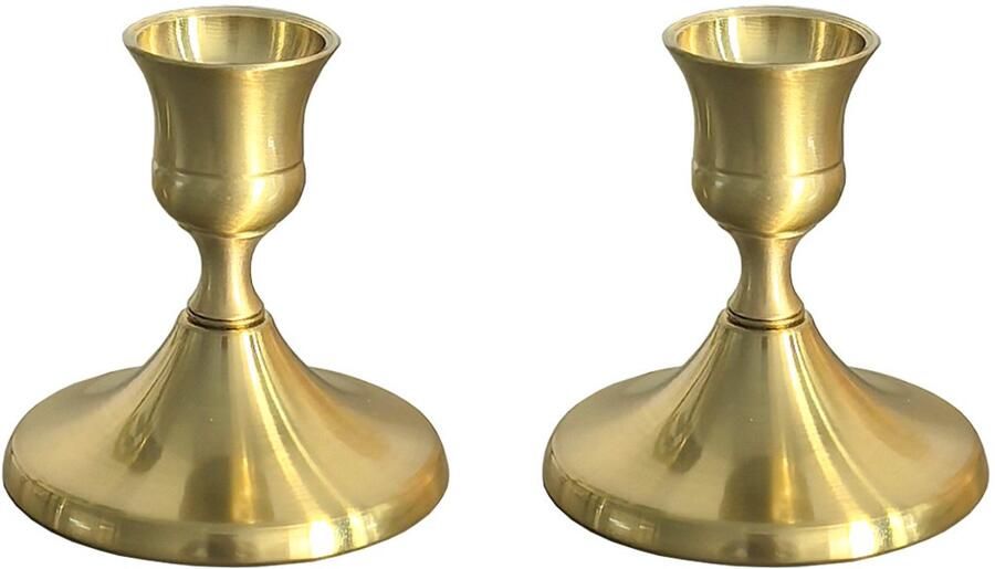 2Delige Kleine kandelaar ornamenten gouden taps toelopende kandelaars vintage metalen kandelaars tafeldecoratie kandelaars geschikt voor tafel schoorsteenmantel koffiehoek bruiloft Kerstmis Valentijnsdag tafereeldecoratie geel