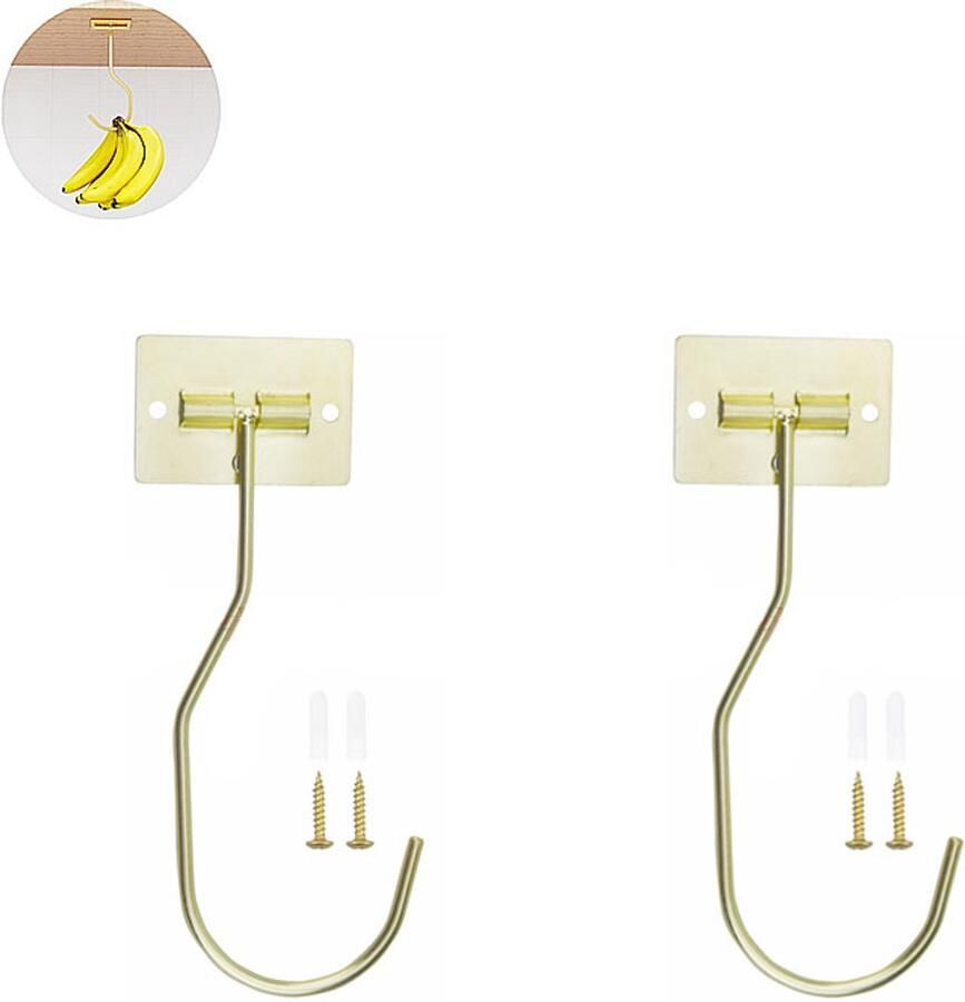 2Pack zelfklevende bananenhaak metalen bananenhaak haak voor onder kasten opvouwbare bananenhaak houdt bananen vers goud