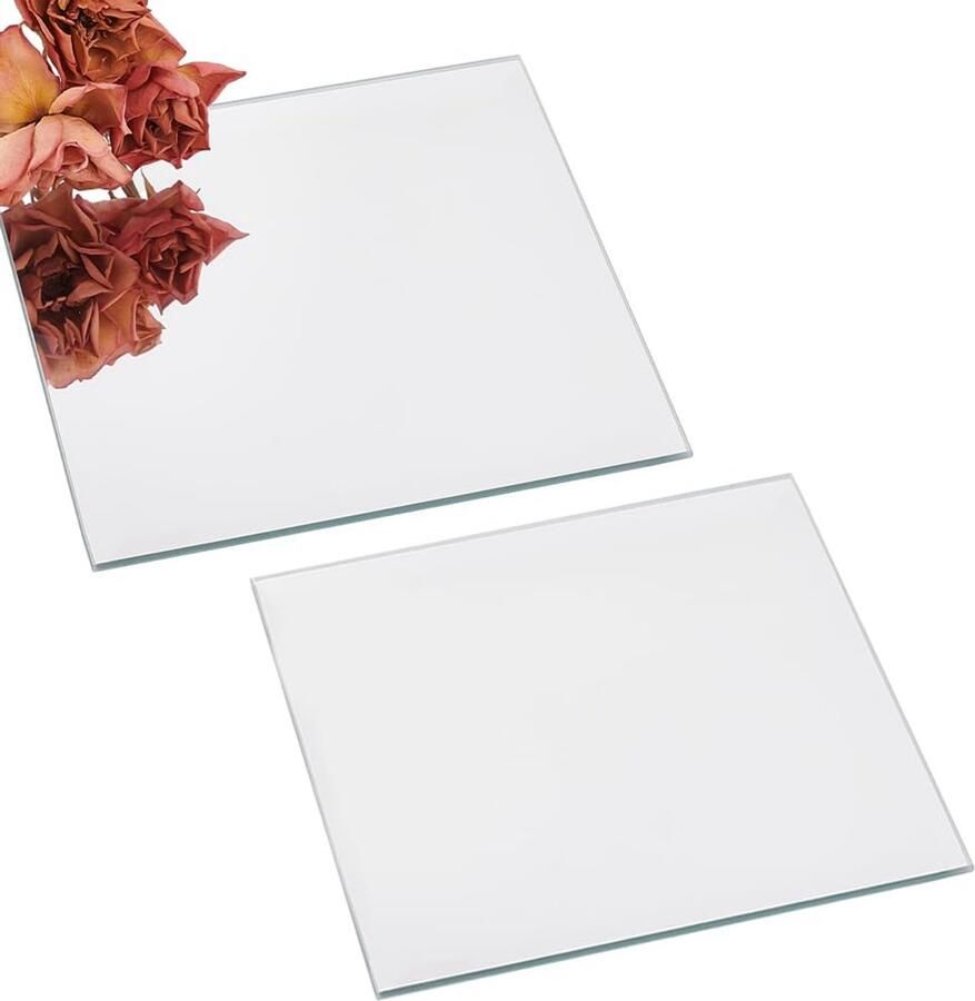 2Pcs 10x10cm Square Glass Mirror Tiles 2.5mm Thickness Small Square Decorative Glass Mirrors Glass Tile Craft Mirror Candle Plate for Wall Table Wedding Cabinet Centerpieces DIY