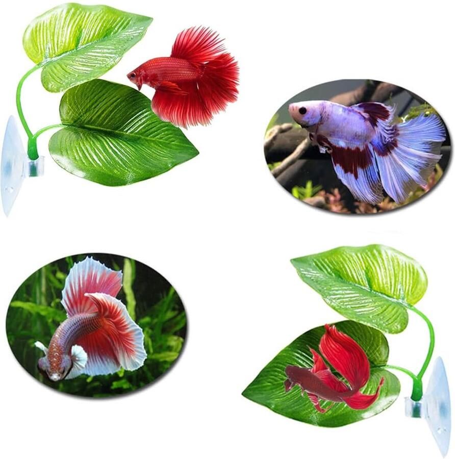 2pcs Betta Bed Leaf Hammock Cushion Betta Hammock Kunstmatige Aquariumplanten Decoratie Simulatie Bladeren met Zuignap Rustplaats voor Betta Vissen