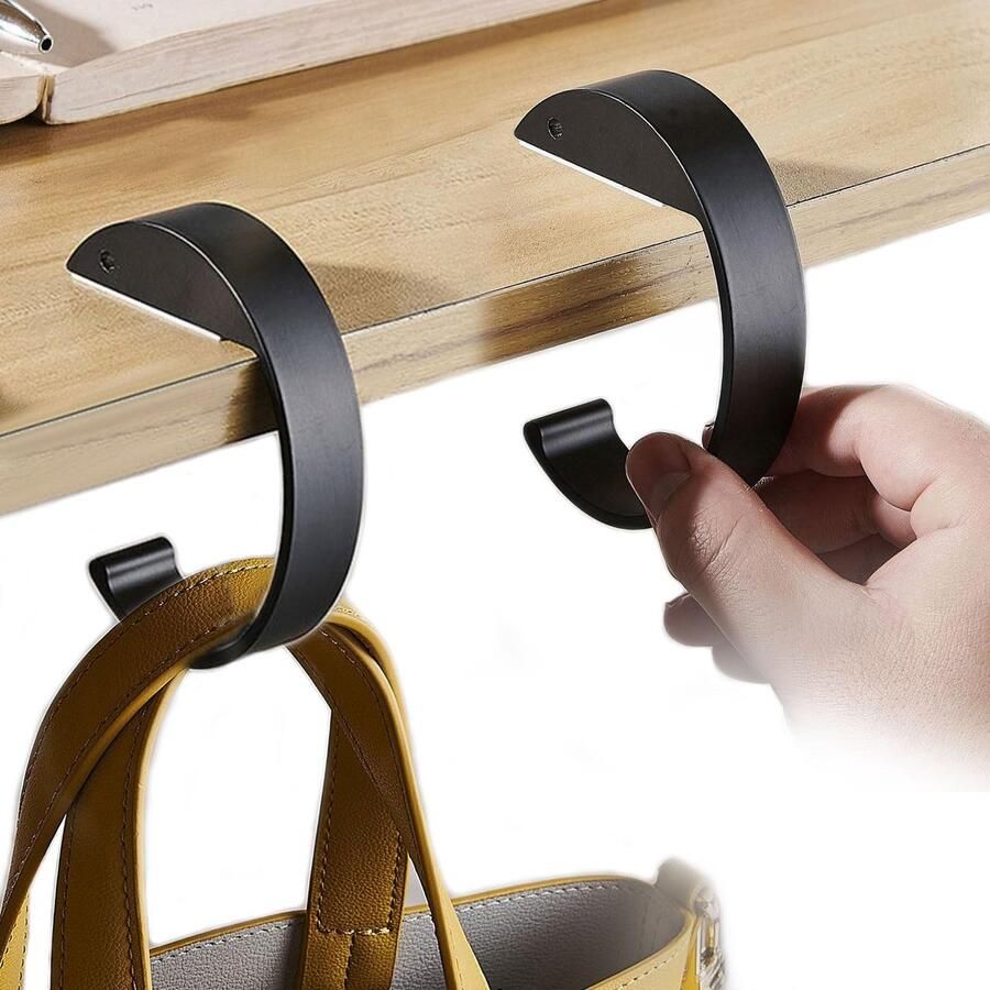 2PCS C-Vorm Portemonnee Haken voor Desktop Handtas Hanger Heavy Duty Portemonnee Haken voor Bureau Zak Hanger gemaakt van hoge sterkte legering materiaal Heavy Duty Desktop Haken (C-Vorm 2 stuks zwart)