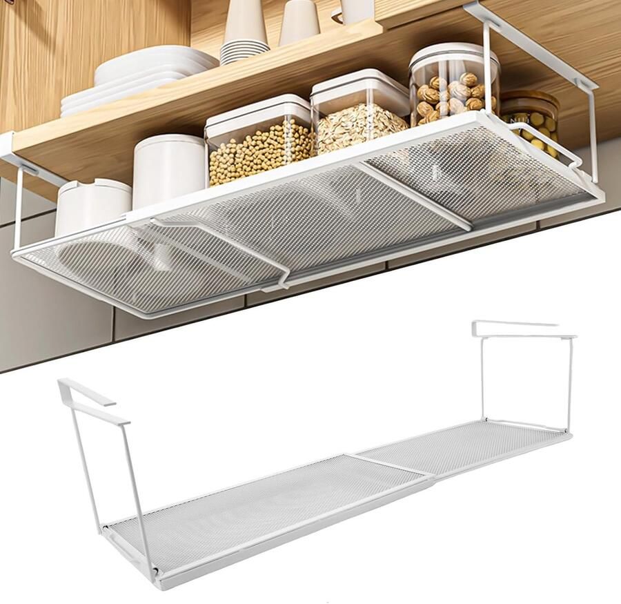 2pcs Metal Hanging Baskets Verstelbare 38-70cm Uitbreidbare Onder Plank Hangende Onder Kast Plank Organiser Opslag Keuken Kast