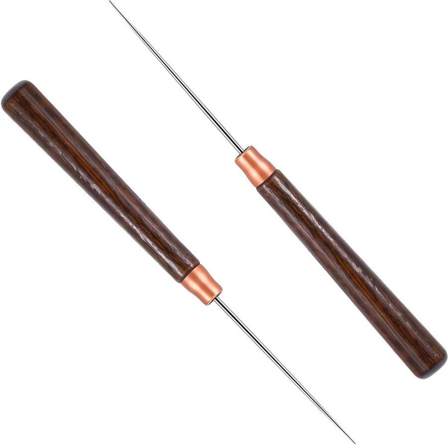 2Pcs Wooden Handle Scratch Awl Leather Awl Punch Tool Sewing Awl Repair Tool for Leather Craft Tailors Awl for Fabric Hole Punching Stitching