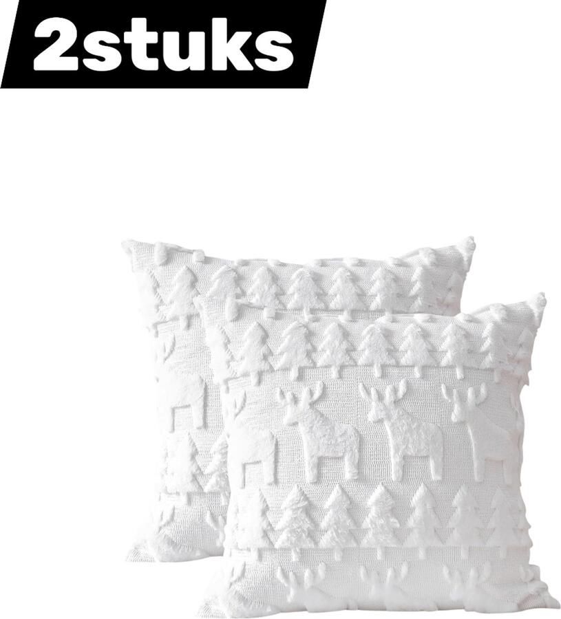 2stuks Kussenhoes Geschikt voor pluchen kussenslopen bankkussens nachtkastjes kussenhoezen Geschikt voor Kerstmis thuis kantoor Kerstboom- en hertenpatroon Wit