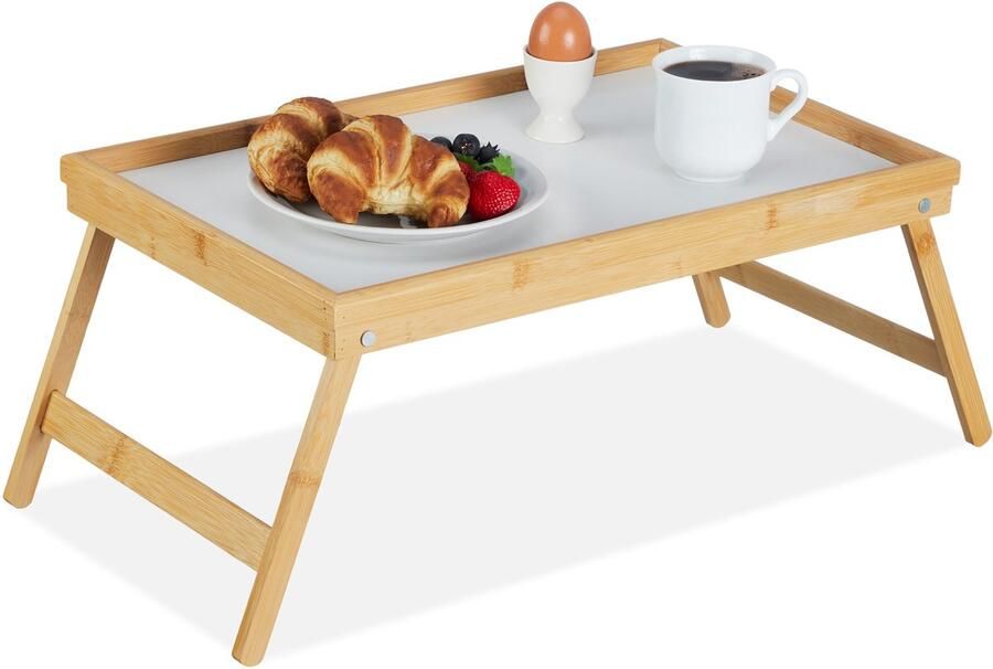 Relaxdays 2x bedtafel inklapbaar tafeltje voor op bed bamboe dienblad op pootjes - Foto 3