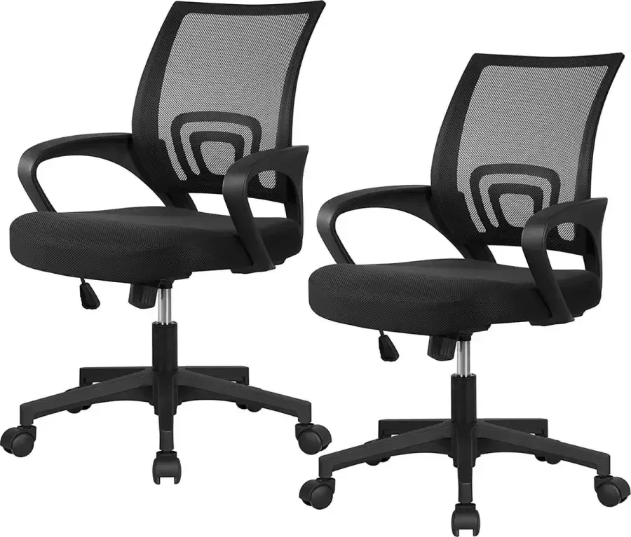 2X bureaustoel ergonomische draaistoel met netrug bureaudraaistoel Office Chair in hoogte verstelbaar en kantelfunctie zwart