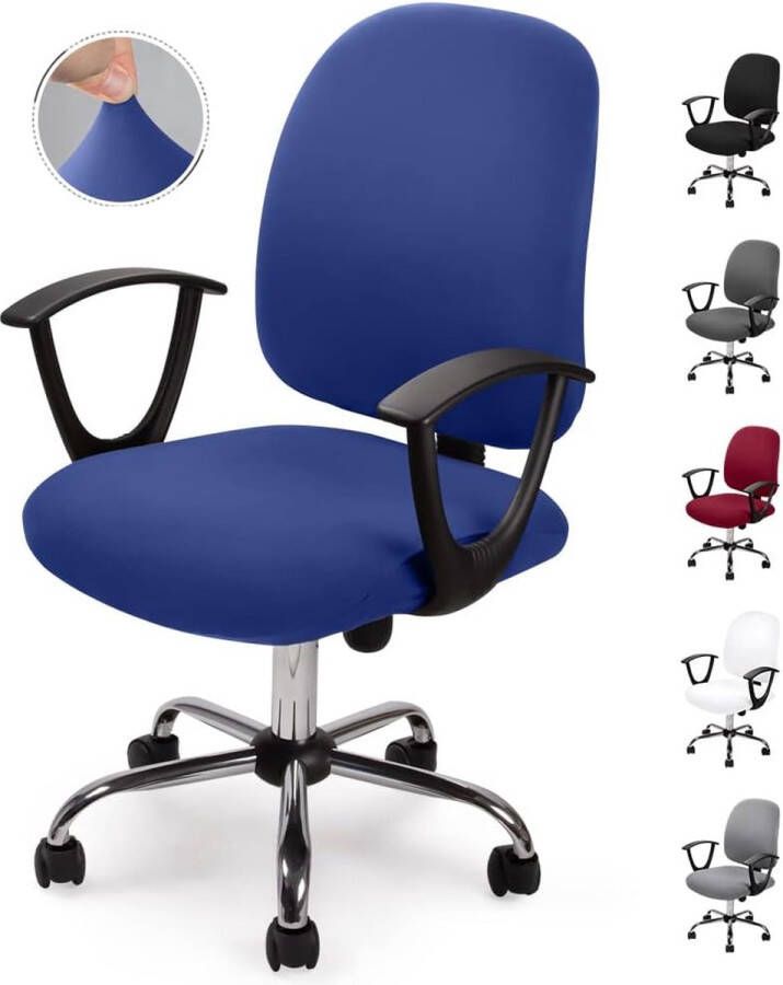 2X Bureaustoelhoes Universele bureaustoelhoes Computer Stoelhoes Elastische Stoelhoezen Afneembare Wasbare Stoelhoezen voor Bureaustoelen computer Stoel Draaistoel(Geen Stoelen-2 Stks Blauw)