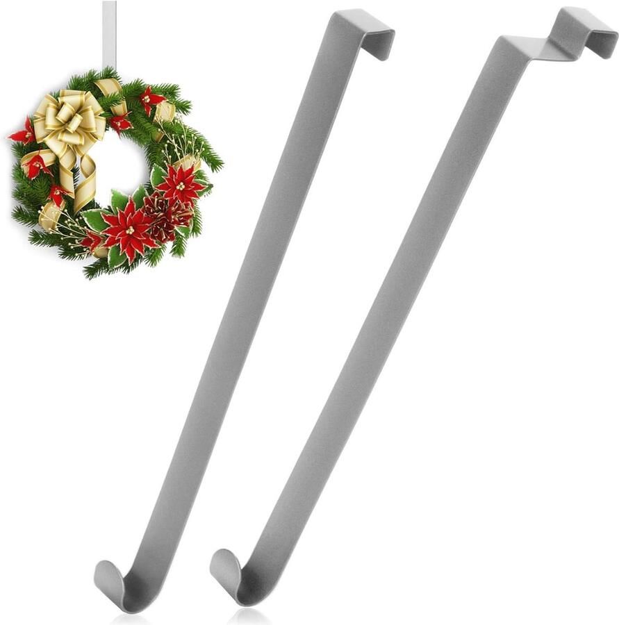 2x deurhaken van roestvrij staal 26 cm haken voor deurkransen decoratiehangers binnen en buiten kapstokhaken om op te hangen deurkapstok opdekdeur