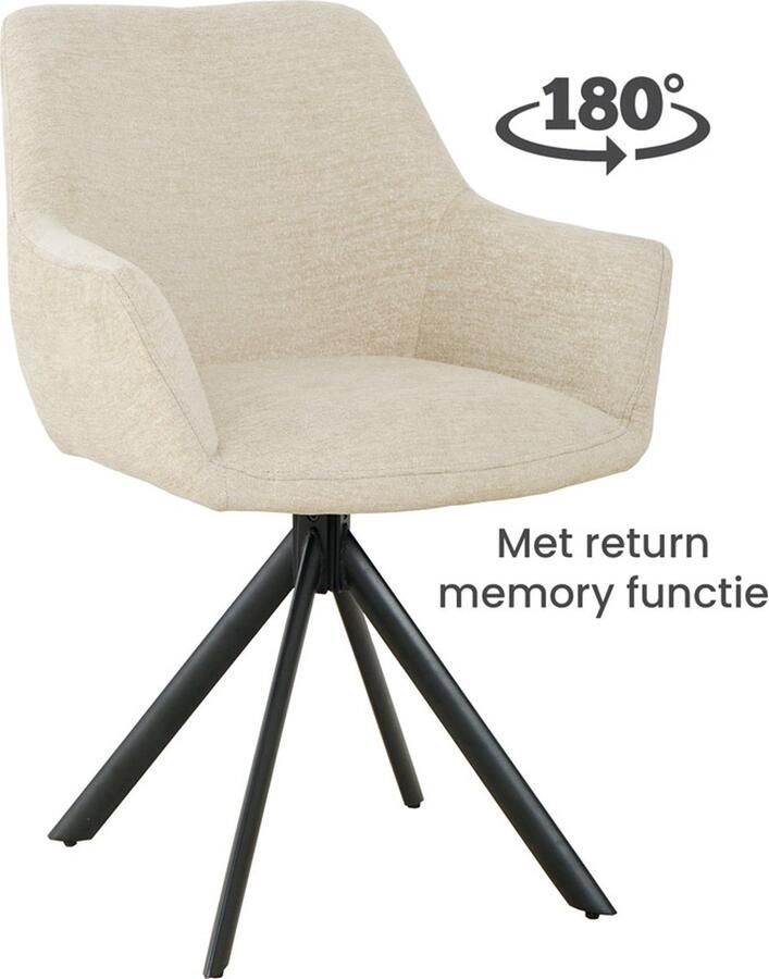 SALE! 1x Eetkamerstoel Stoel Isco Draaibaar Boucle Stof Beige Zwart stalen poot