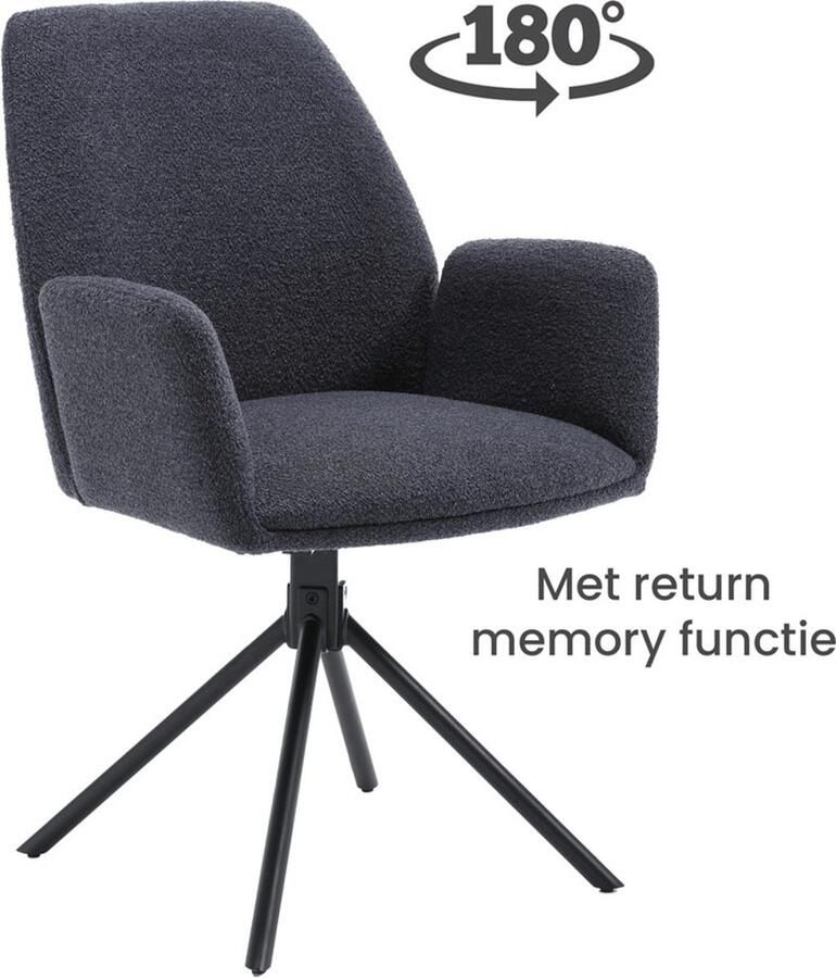 SALE! 1x Eetkamerstoel Stoel Joly Donatello Draaibaar Boucle Stof Antraciet Zwart stalen poot