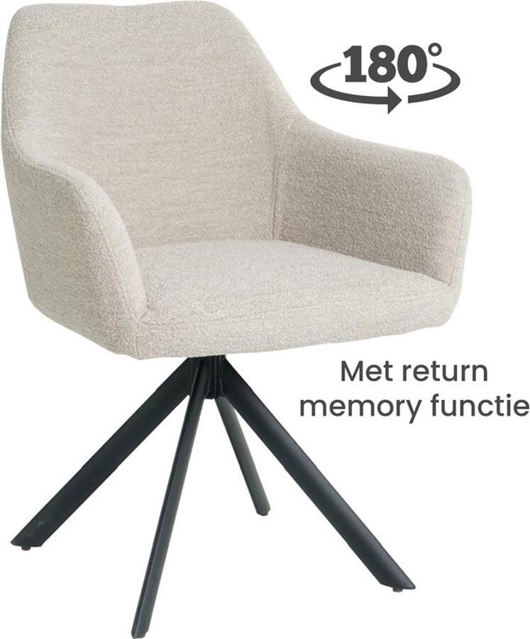 SALE !!!! 1x Eetkamerstoel Stoel Richard Draaibaar Boucle Stof Beige Zwart stalen poot
