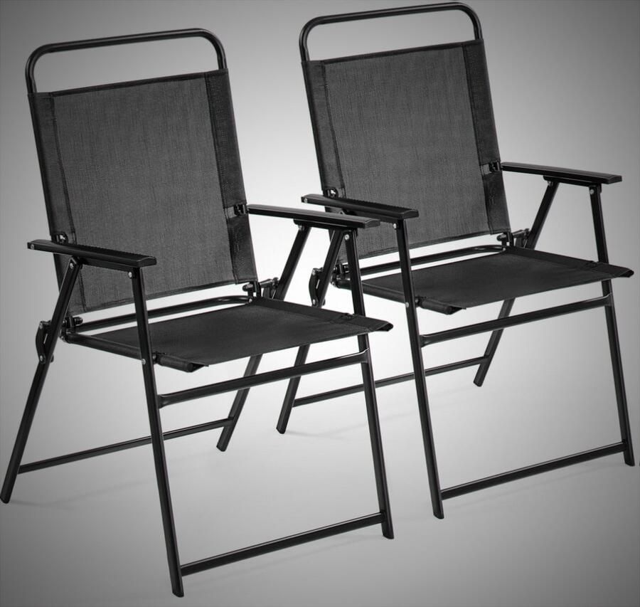 Set van 2 klapstoelen tuinstoel klapstoel met hoge rugleuning en armleuningen terrasstoelen eetstoelen belastbaar tot 100 kg zwart