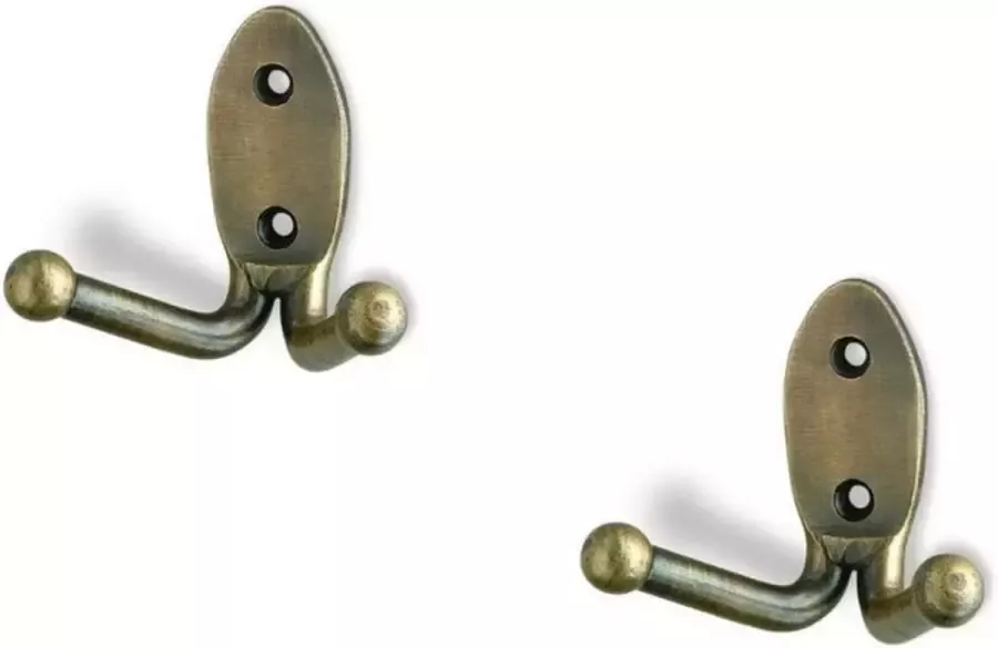 2x Luxe kapstokhaken jashaken antiek koper metaal verzinkt 6.1 x 7 cm metalen kapstokhaakjes garderobe haakjes