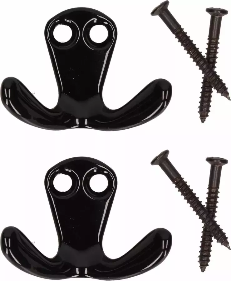 2x Luxe kapstokhaken jashaken zwart hoogwaardig metaal 2 x 3 cm kapstokhaakjes garderobe haakjes