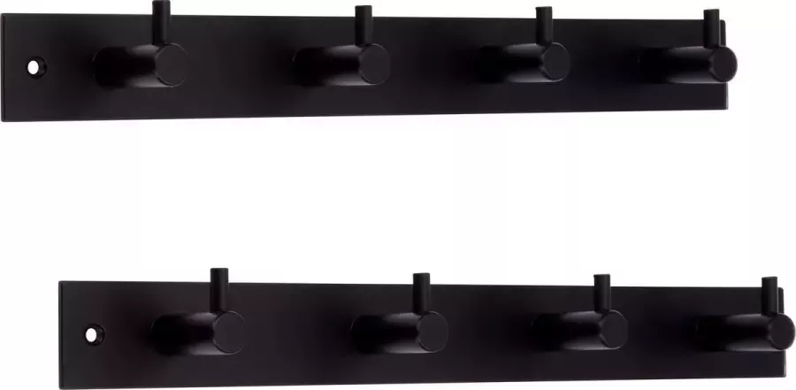 2x Luxe kapstokken jashaken zwart met 4 jashaken hoogwaardig metaal 4 3 x 32 2 cm wandkapstokken garderobe haakjes deurkapstokken