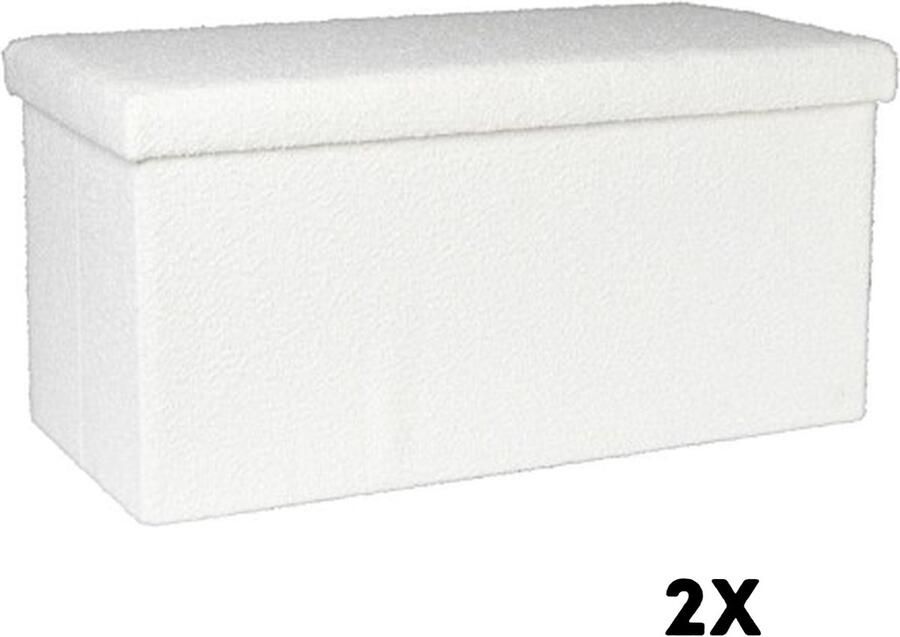 Luxe opvouwbare velvet fluwelen opberg doos poef TEDDY Wit Polyester MDF 38 x 76 x 38 cm Rechthoek Storage box Hal Slaapkamer Opslagbox Opvouwbaar