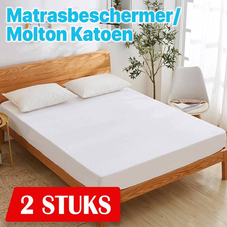 2x Matrasbeschermer 90x200 Katoen molton Hoeslakenbadstof Rondom Elastiek Wit Matras Beschermer Molton Matrasbeschermer 90x200 Molton 80% katoen hoekhoogte van 30 cm perfecte pasvorm hoogkwaliteit molton Matras Hoeslaken